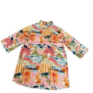 Label of Love Linen Blend Mini Shirt Dress Swim Cover Size Medium Boho Resort